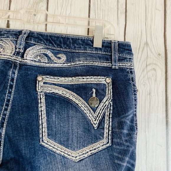 Womens ROCK 47 Wrangler Low Rise Embroidered Medium Wash Blue Jeans Size 11/12 - Picture 7 of 13